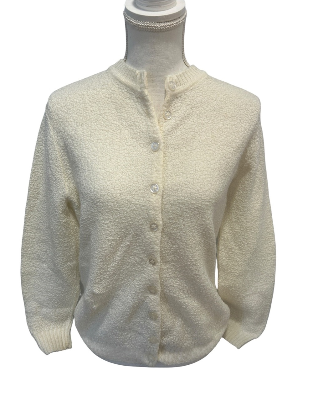 Mary Barr Vintage womens Button Up sweater Medium Ivory cottagecore knit cardi - Picture 2 of 14